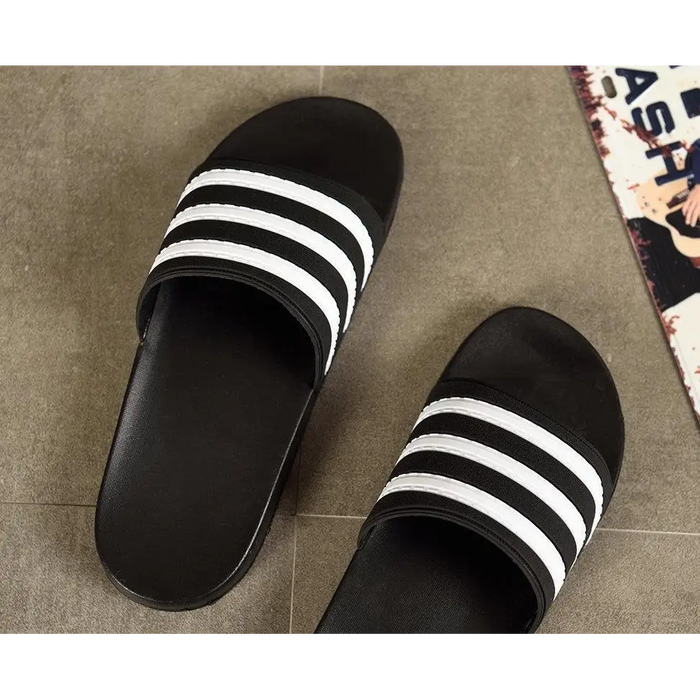 Casual Summer Modern Design Men Slippers Soft Black White Stripes Pattern Flip Flops Casual Summer Outdoor Slides