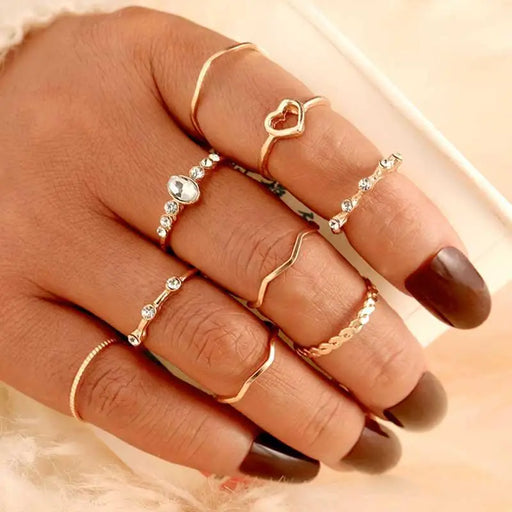 Charming 9 PCs Combo Bohemian And Vintage Style Golden Knuckle Rings Set for Women and Girls - Gold Finger Rings