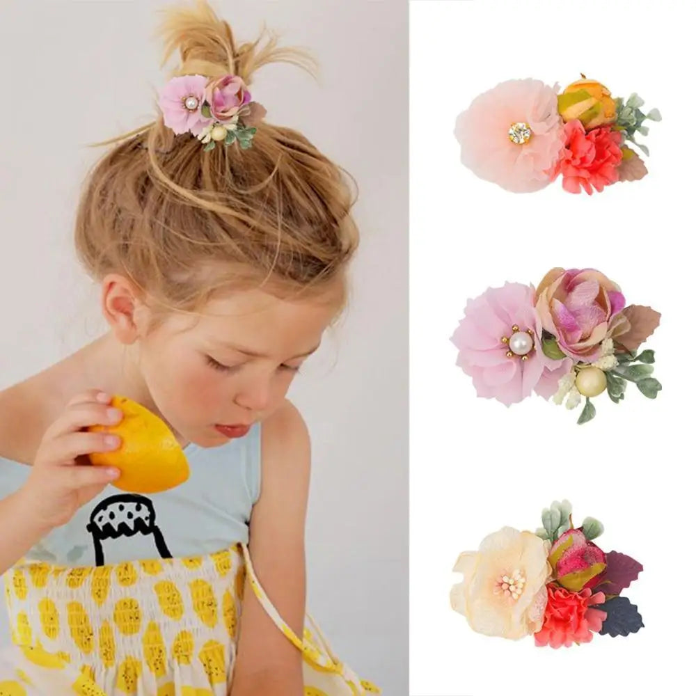 Charming Flower Pearl Hair Pins Cute Hair Accessories For Kids Girls Fashion Flower Design Crystal Pearl Hair Clip