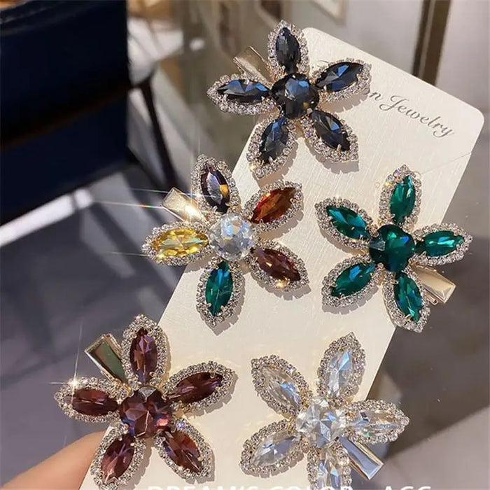 Charming Shiny Colorful Crystal Pearl Hair Clips For Women Rhinestone Hair Decorative Fancy Elegant Jewelry Hair