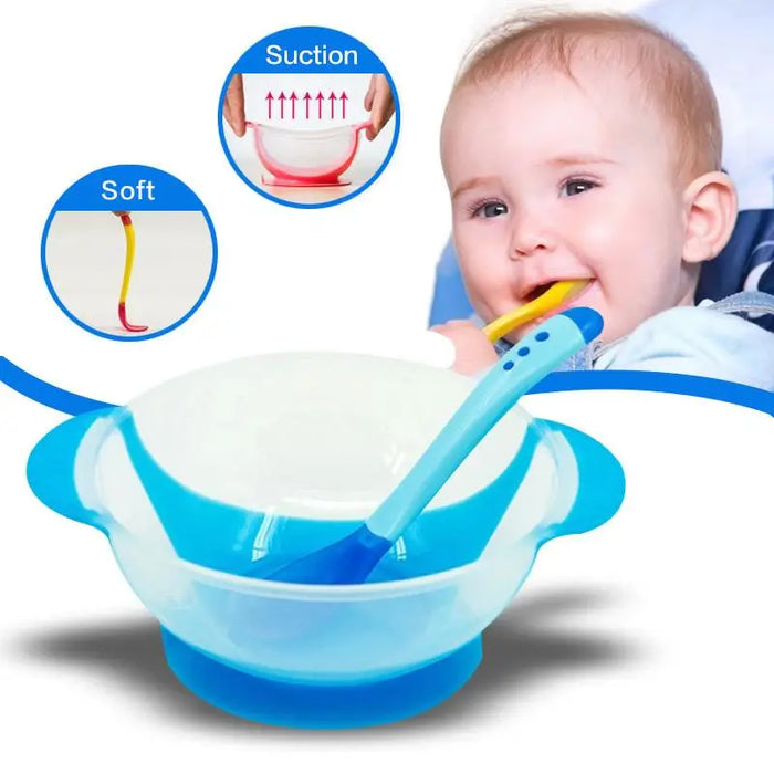 Children's Tableware Baby Learning Dishes With Suction Cup Assist Food Bowl Temperature Sensing Spoon Baby Feeding Bowl - STEVVEX Baby - Baby, baby fork, Baby spoon, Children's Tableware, Christmas gifts, Feeding Bowl for baby, Feeding Fork, Flexible Fork for babies, Food Bowl for baby, Fork, Fork for baby, Infant Feeding Spoon for baby, Infant Food Feeding Spoon Fork, Learning Dishes, learning dishes for baby, new year gifts, Spoon set - Stevvex.com