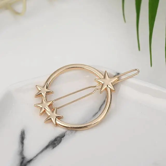 Classic Geometric Alloy Moon Circle Star Shaped Metal Women Hair Clips Trendy Various Shapes Hair Clip For Girl Cute