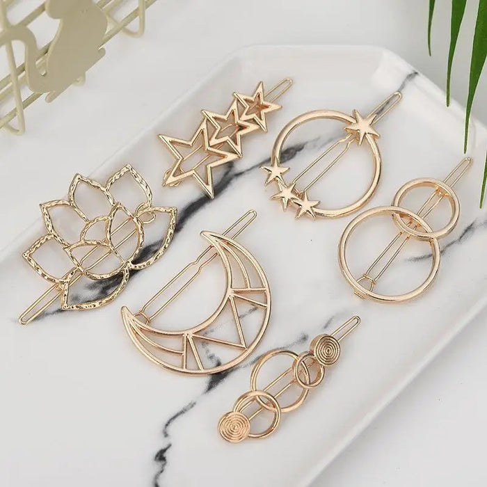 Classic Geometric Alloy Moon Circle Star Shaped Metal Women Hair Clips Trendy Various Shapes Hair Clip For Girl Cute