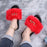 Cute Fluffy Ladies Indoor Warm Slippers Furry Luxury Flip Flops Women’s Fashion Flat Soft Flip Flops - Wine red / 36