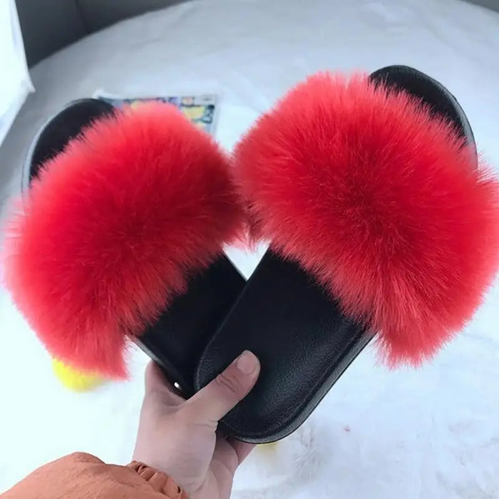 Cute Fluffy Ladies Indoor Warm Slippers Furry Luxury Flip Flops Women’s Fashion Flat Soft Flip Flops - STIL8478WOIEK