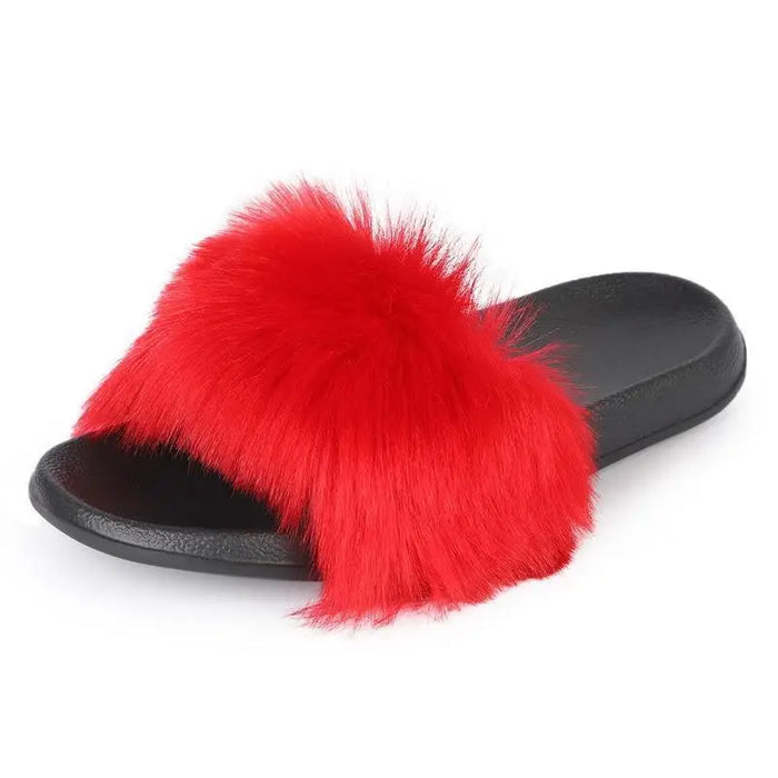 Cute Fluffy Ladies Indoor Warm Slippers Furry Luxury Flip Flops Women’s Fashion Flat Soft Flip Flops - STIL8478WOIEK