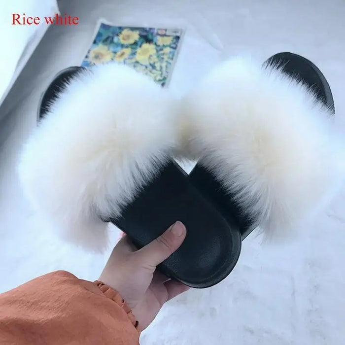 Cute Fluffy Ladies Indoor Warm Slippers Furry Luxury Flip Flops Women’s Fashion Flat Soft Flip Flops - STIL8478WOIEK