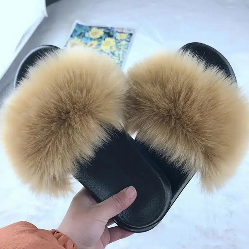 Cute Fluffy Ladies Indoor Warm Slippers Furry Luxury Flip Flops Women’s Fashion Flat Soft Flip Flops - STIL8478WOIEK