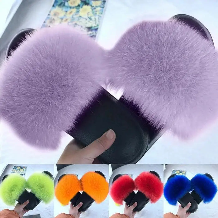 Cute Fluffy Ladies Indoor Warm Slippers Furry Luxury Flip Flops Women’s Fashion Flat Soft Flip Flops - STIL8478WOIEK