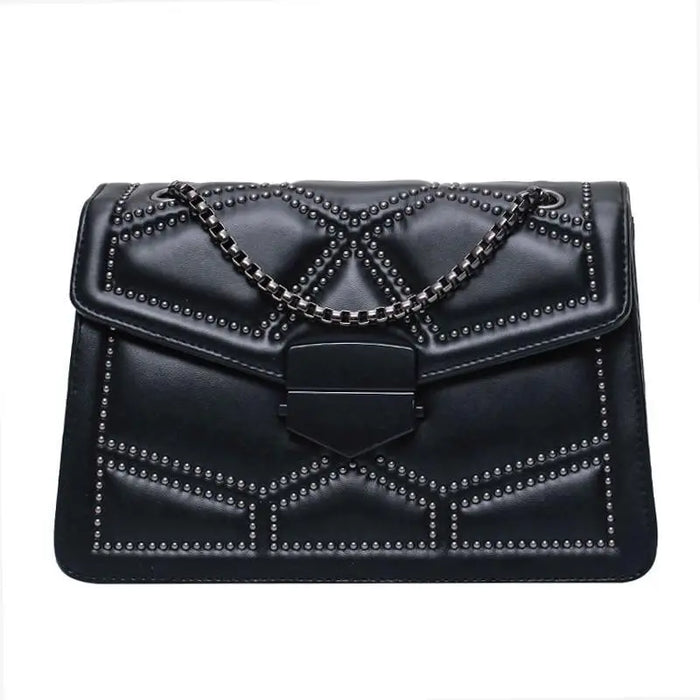 Delighted Black PU Leather Crossbody Chain Bags For Women And Girls Simple Fashionable Shoulder Small Handbags