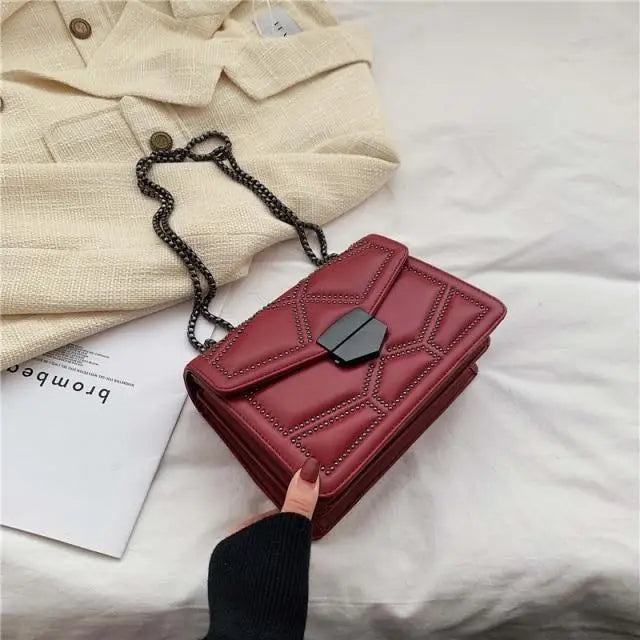 Delighted Black PU Leather Crossbody Chain Bags For Women And Girls Simple Fashionable Shoulder Small Handbags