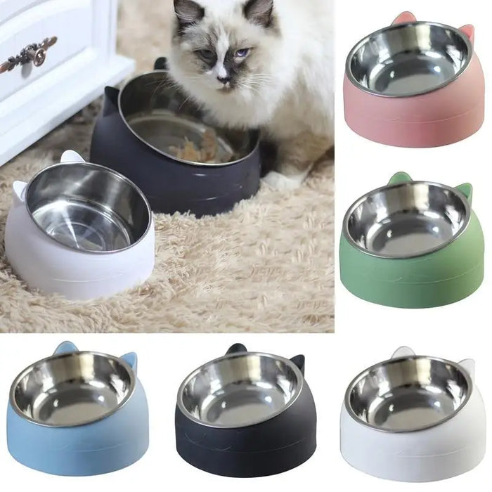 Durable Stainless Steel Cat Small Pet Bowl Easy Clean Cute Cat Feeding Bowls Drinking Water Feeder Tilt Dish For Pets