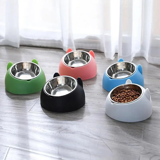 Durable Stainless Steel Cat Small Pet Bowl Easy Clean Cute Cat Feeding Bowls Drinking Water Feeder Tilt Dish For Pets