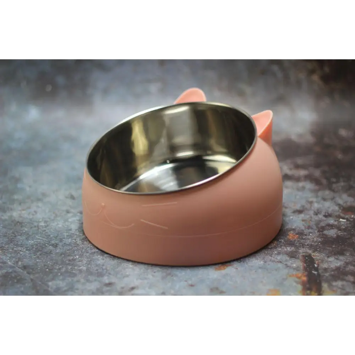 Durable Stainless Steel Cat Small Pet Bowl Easy Clean Cute Cat Feeding Bowls Drinking Water Feeder Tilt Dish For Pets