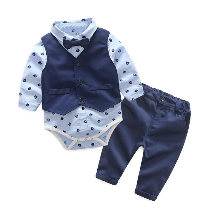 Luxury Modern Outfit Autumn Fashion Baby Boys Gentleman Bow Tie Rompers Pants Suit Baby Set For Celebrations