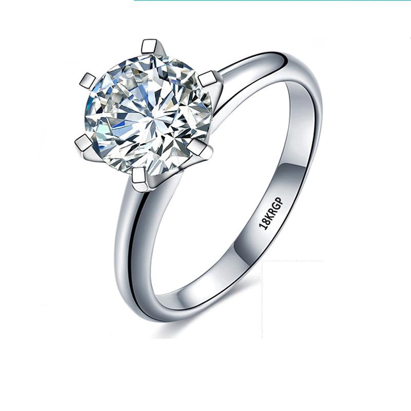 With Certificate Luxury Solitaire  Zirconia Diamond Wedding Ring Original 18K White Gold Pt Silver 925 Ring Women Jewelry Gift