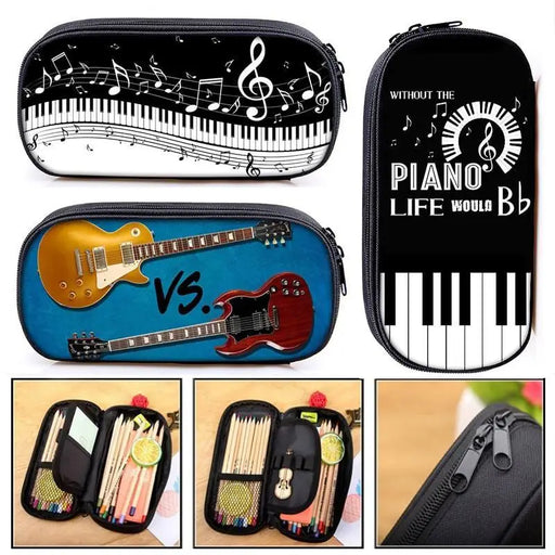 Elegant Music Note Piano Pen Case Holder Stylish Black/White Pencil Bag Guitar Pencil Case Unique Stationery Case