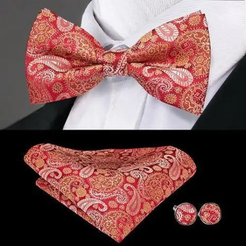 Elegant Silk Butterfly Business Bow Tie Pocket Square Cufflinks Set For Men Formal Wedding Bowtie Set For Office - 9