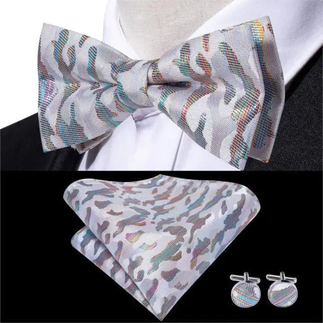 Elegant Silk Butterfly Business Bow Tie Pocket Square Cufflinks Set For Men Formal Wedding Bowtie Set For Office