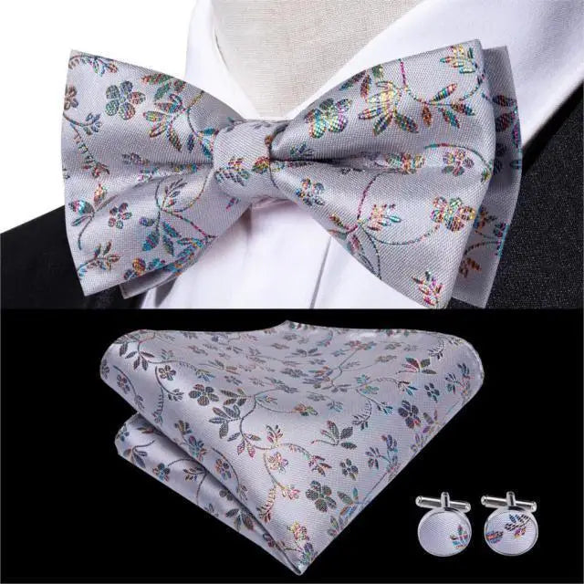 Elegant Silk Butterfly Business Bow Tie Pocket Square Cufflinks Set For Men Formal Wedding Bowtie Set For Office - 16