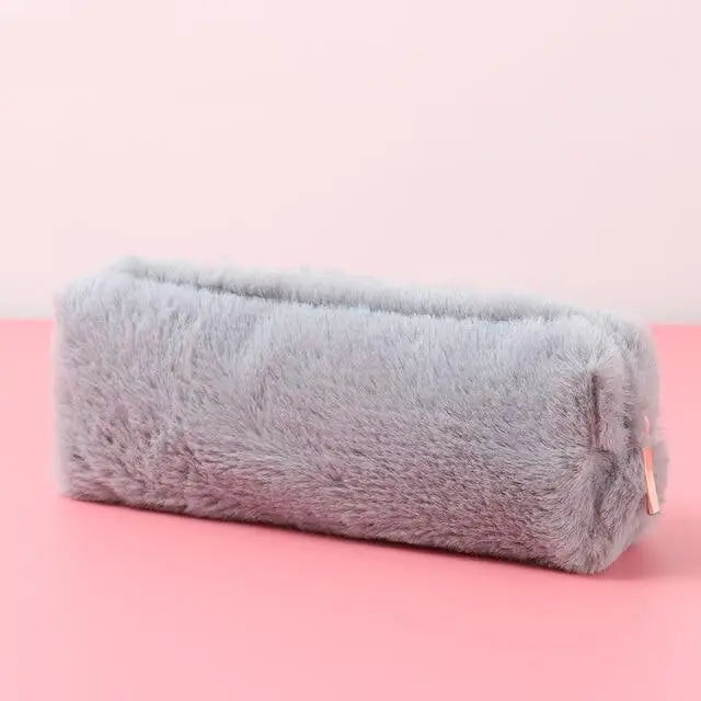 Elegant Soft Pencil Pouch For Students New Design Durable Plush Stuffed Accessory Pencil Case For School - Gray