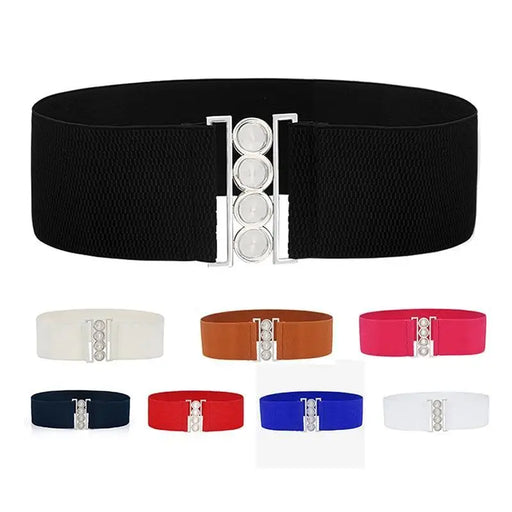 Elegant Wide Fabric Strap Silver Metal Buckle Belts For Women Trendy Women's Fashion Stretchable Classic Color Belts - STEVVEX Fashion - 702, belt, belts, belts for women, casual belt, charming belt, elastic belt, elegant belt, fashion belt, luxury belt, metal buckle belt, party belt, retro belt, silver metal buckle belt, stretchy belt, stylish belt, vintage belt, waistband, waistband for women, wide strap belt, women belt - Stevvex.com