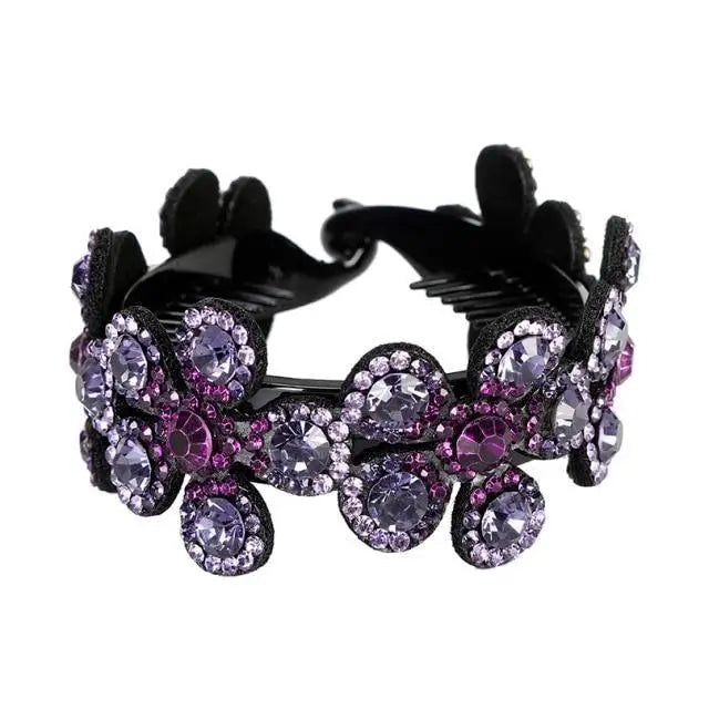 Fashion Charming Rhinestone Flower Shiny Ponytail Holder Large/Medium Twist Bun Women Hair Grips Claw Luxury Flower