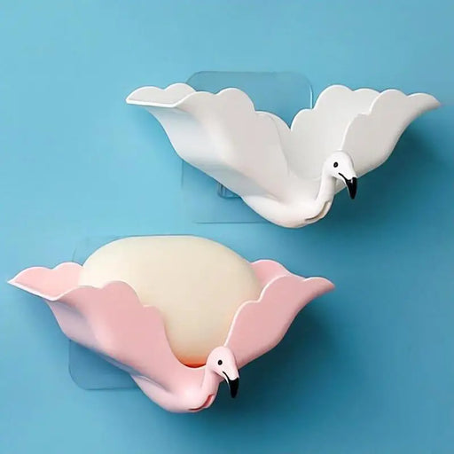 Flamingo Soap Dish Keep Soap Dry Clean Shower Soap Saver Tray Plastic Adhesive Drain Sponge Holder Bathroom Tool Soap