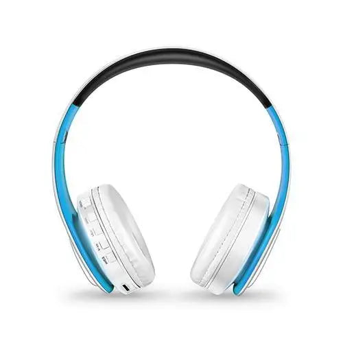 Folding Bluetooth White Blue Wireless Stereo Headphones Headset Mic Support Comfortable Earmuffs Modern Simple Design