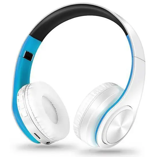 Folding Bluetooth White Blue Wireless Stereo Headphones Headset Mic Support Comfortable Earmuffs Modern Simple Design