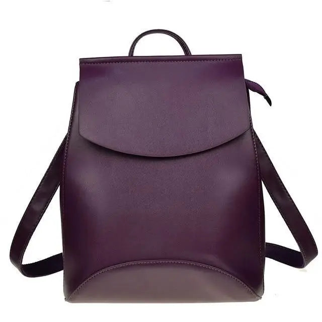 High Quality Leather Backpacks For Fashionable Women And Teenage Girls Large Capacity Shoulder Bagpack - Dark Purple