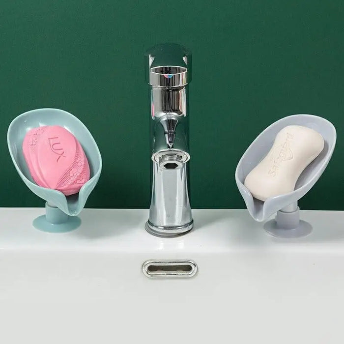 Leaf Shaped Soap Dish Holder Suction Cup Soap Dish For Bathroom Shower Soap Box Sponge Soap Holder Storage Tray Soap