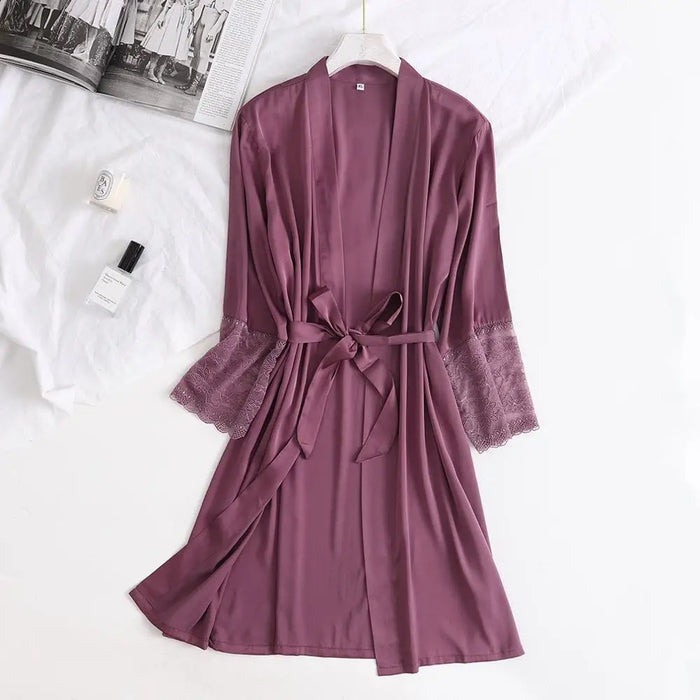 Lightweight Pink Women Sleepwear Classic Design Silk Bathrobe Lace Trim Bridesmaid Bride Party Robes - STIL3344RDFCV