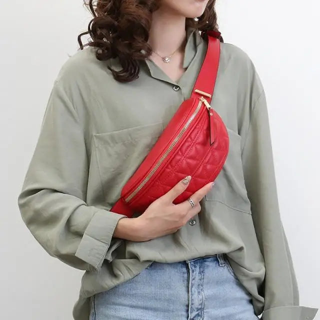 Luxurious Women PU Leather Waist Bags Waterproof Belt Bag Cross Body Fanny Pack Travel Bum Bag - Red - STIL5465BVCTR