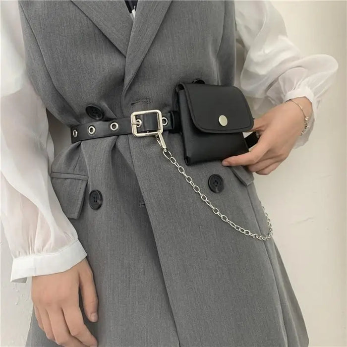 Luxury PU Leather Fanny Pack Simple Women’s Belt Bag Small Fanny Pack Handbag With Chain Stylish Travel Waist Bag