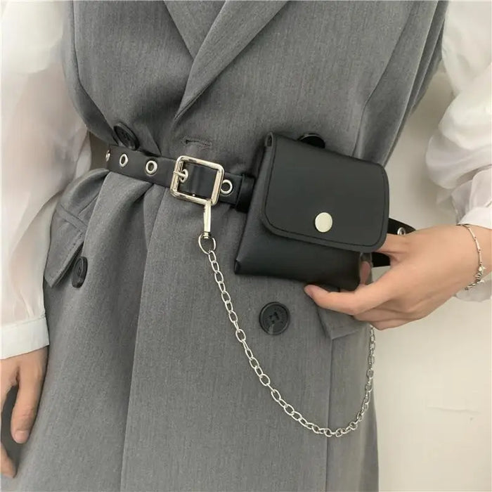 Luxury PU Leather Fanny Pack Simple Women’s Belt Bag Small Fanny Pack Handbag With Chain Stylish Travel Waist Bag