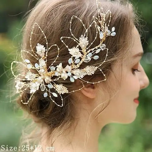 Luxury Women Charming Flower Leaf Pearl Crystal Bridal Hair Comb Pearl Handmade Hair Pin For Women - 10 - STIL5443RRTTY