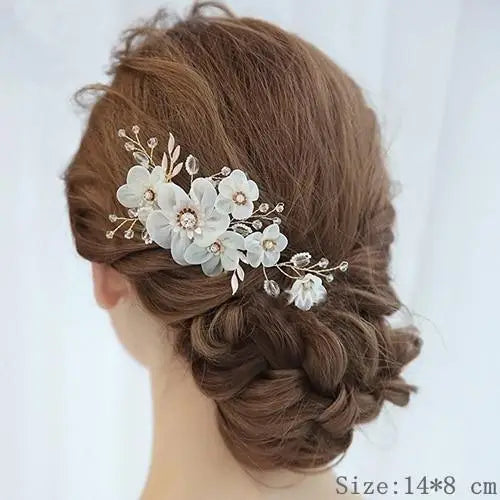 Luxury Women Charming Flower Leaf Pearl Crystal Bridal Hair Comb Pearl Handmade Hair Pin For Women - 17 - STIL5443RRTTY