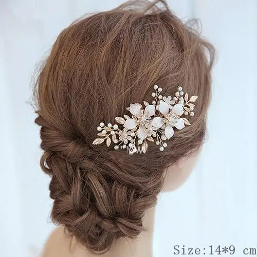 Luxury Women Charming Flower Leaf Pearl Crystal Bridal Hair Comb Pearl Handmade Hair Pin For Women - 14 - STIL5443RRTTY