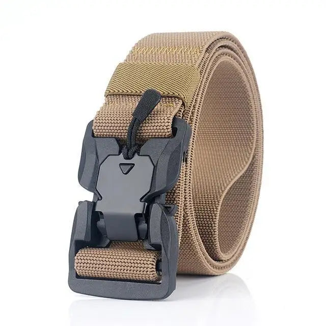 Men Tactical Quick Release Magnetic Buckle Belt Classic Soft Nylon Sports Duty Work Belts - Khaki / 125cm