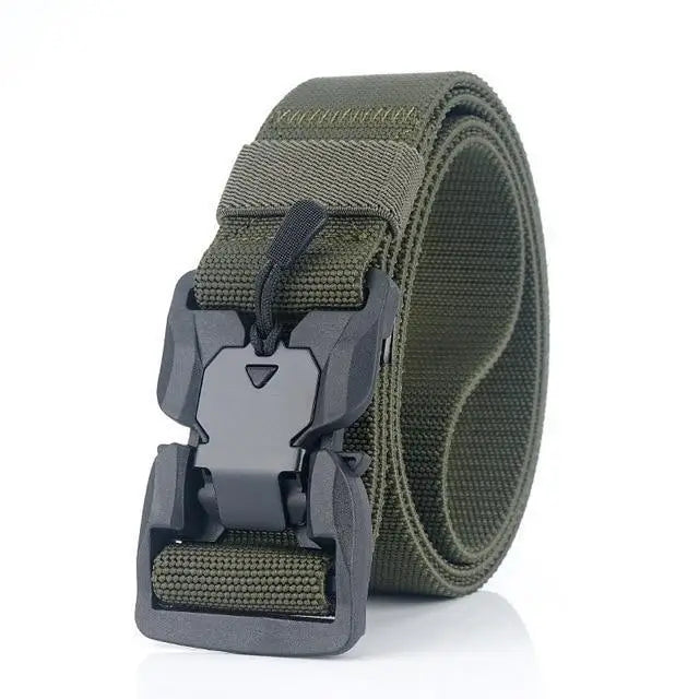 Men Tactical Quick Release Magnetic Buckle Belt Classic Soft Nylon Sports Duty Work Belts - Green / 125cm