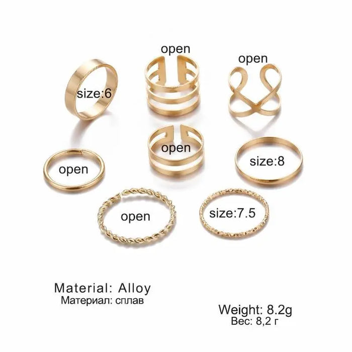 Modern Gold Color Round Hollow Geometric Rings Set For Women And Girls Fashionable Cross Twist Open Ring Joint Ring