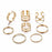 Modern Gold Color Round Hollow Geometric Rings Set For Women And Girls Fashionable Cross Twist Open Ring Joint Ring