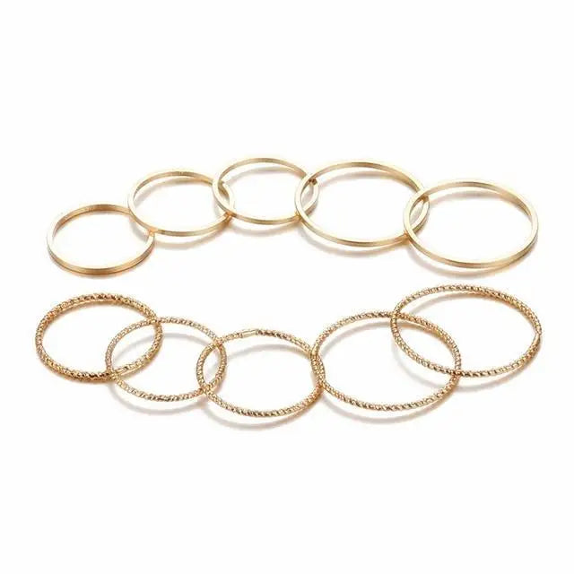 Modern Gold Color Round Hollow Geometric Rings Set For Women And Girls Fashionable Cross Twist Open Ring Joint Ring