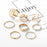 Modern Gold Color Round Hollow Geometric Rings Set For Women And Girls Fashionable Cross Twist Open Ring Joint Ring