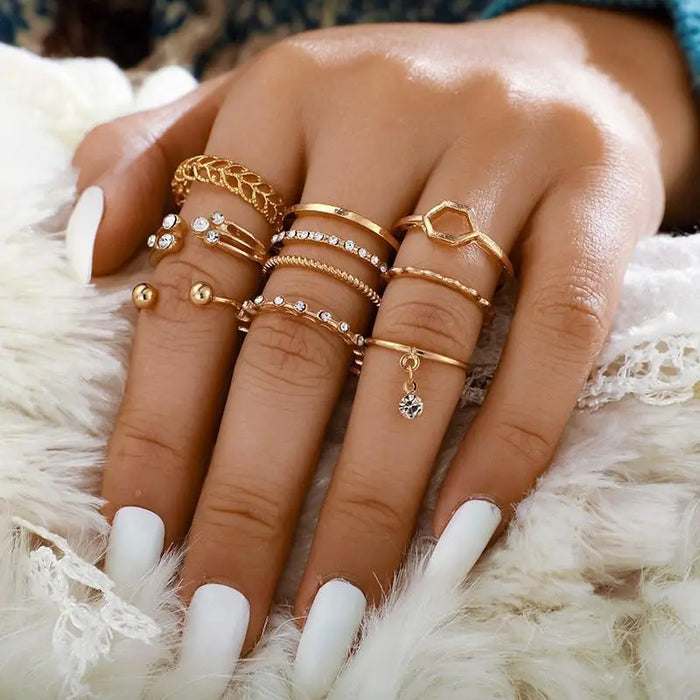 Modern Luxury Ring Set for Girls Splendid Fashionable Crystal Sun Pearl Rings Set for Women And Girls Gold Color Heart