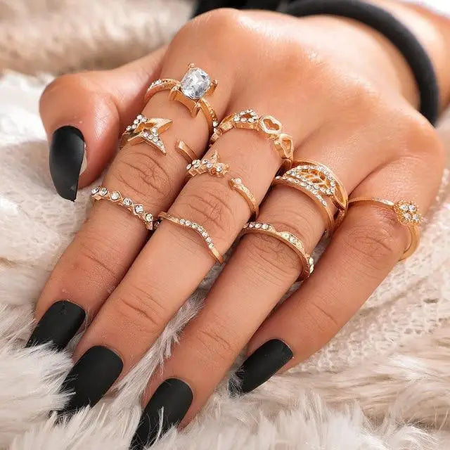 Modern Luxury Ring Set for Girls Splendid Fashionable Crystal Sun Pearl Rings Set for Women And Girls Gold Color Heart