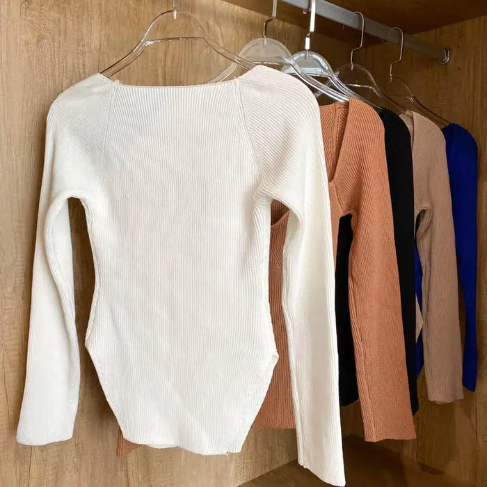 New Casual And Trendy Square Collar Long Sleeve Woman’s Sweaters Knitted Pullover Spring Autumn Sweater Winter Tops