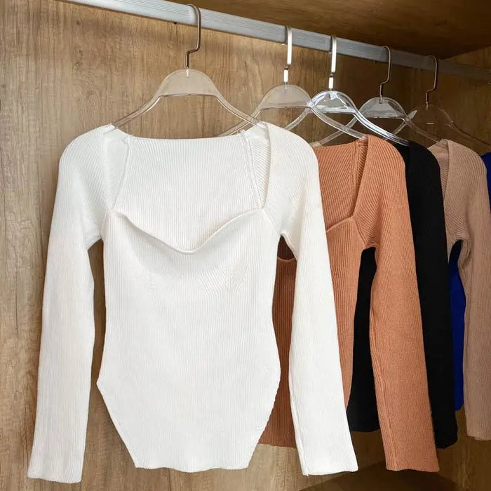 New Casual And Trendy Square Collar Long Sleeve Woman’s Sweaters Knitted Pullover Spring Autumn Sweater Winter Tops