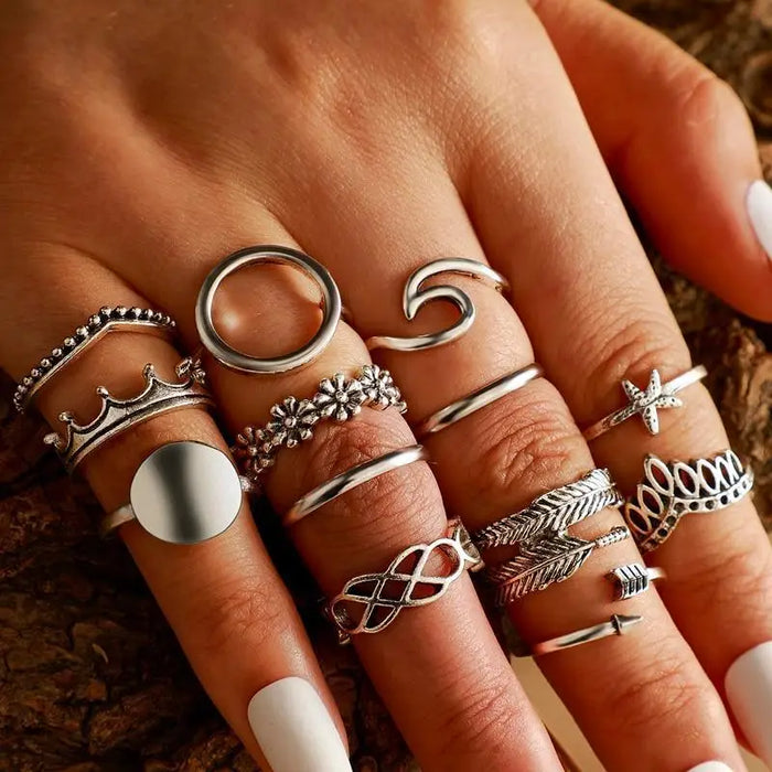 New Charming Silver Color Geometric Ring Sets for Women And Girls Stylish Midi Finger Rings Jewelry Gift - ALU19346SVT